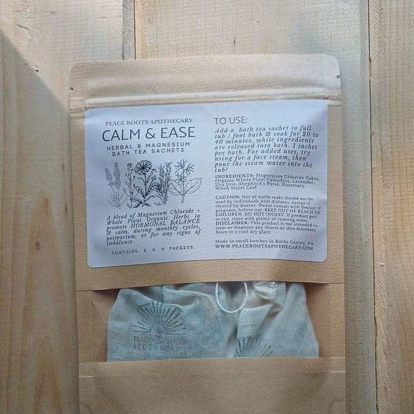 CALM Bath Tea Sachets Magnesium Herbal Bath Soak balance dead sea salt stress anxiety support calendula lavender spa foot body muscle  pms