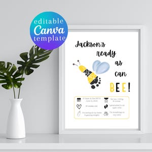 Ready as can Bee NICU Graduate Footprint Art Crafts, Nicu nurse, graduate footprints Canva editable template nicu milestones nursing crafts