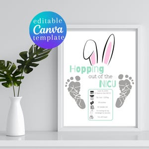 Hoping Out of NICU Graduate Footprints Art Craft Nicu nurse preemie grad footprints Canva editable template nicu milestones nursing nicu mom