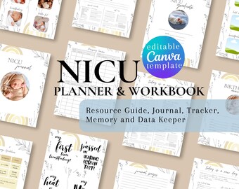 NICU Journal Printable, NICU preemie moms resource planner | Canva Tempalte