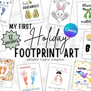 My First Holiday Footprint Art Craft, Baby Footprints Gift, Child Art, babys first holiday gift, my first birthday footprints art, paint art