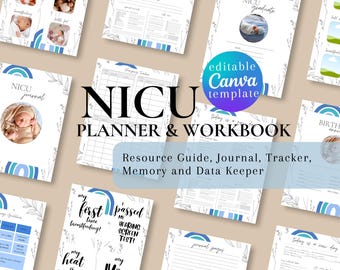 NICU Mom Journal, NICU Planner, preemie newborn nicu baby journey tracker | Canva Template