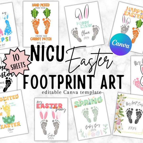 NICU Easter Footprints Art Craft, nicu Footprints Gift, Child Art, babys gift Easter day, babys first holiday footprints, newborn footprints