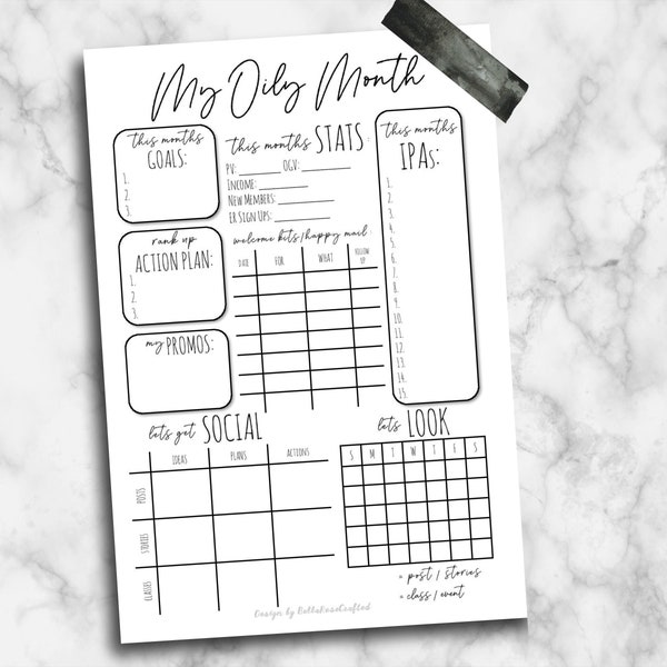 Oil Business | Monthly Tracker | Half Page Printable, Organizational Planner Page - Track Goals, Stats, Classes/Events, Promos, and more!