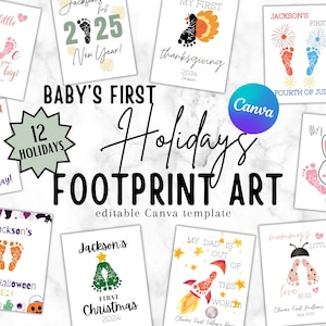 Babys First Holiday Footprint Art Craft, Baby Footprints Craft Gift, Child Art, my first holiday gift, Babys first birthday footprints art