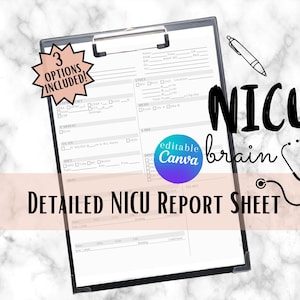 NICU Report Sheet Pflege detailliert, Neonatal, Pflegegehirn, Baby-Krankenschwester, bearbeitbares Übergabeblatt, Krankenschwesternotizen, Nicu-Krankenpflegeschülerin
