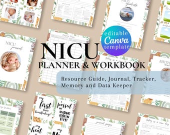 NICU Mom Journal Jungle Printable, NICU Planner, micro preemie newborn journey tracker | Canva Template
