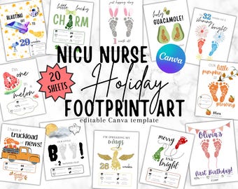NICU Baby's First Holiday Footprint Art: Editable Canva Template (Digital Download)