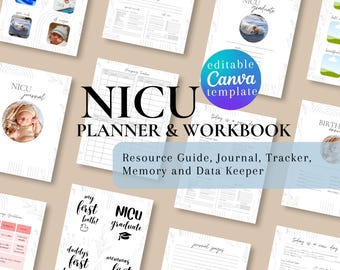 NICU Mom Journal Printable, micro preemie newborn nicu journey tracker | Canva Template