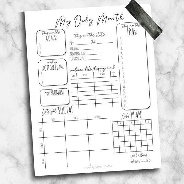 Oil Business | Monthly Tracker | Printable | Letter-Sized, Organization Planner or Journal - Track Goals, Stats, Classes, Promos, & more!