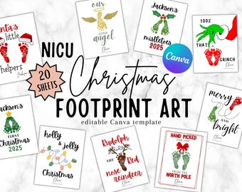 NICU Christmas Footprints Art Craft, Baby Footprints Gift, newborn babys first gift Christmas, baby's first Christmas, NICU nurse crafts