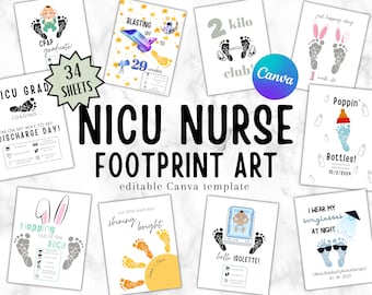 NICU Nurse Footprint Crafts Art (Canva Template | Digital Download)