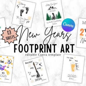 Daycare New Year Footprints Craft, Child Art Footprints Gift, babys first gift 2025 New Years, New Year footprint art, day care teacher