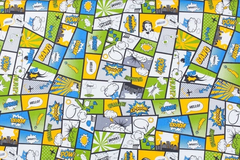 Comic book print fabric Cotton fabric Kids fabric Etsy