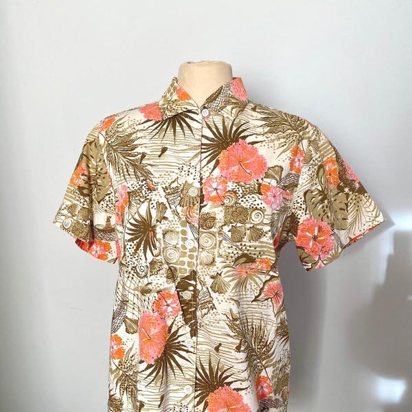 Vintage 1950s Hawaiian Shirt Novelty Cabana Print Ceeb of Miami Cotton