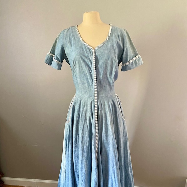 Vintage 1940's 1950's Denim House Dress