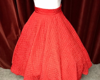 Vintage 1950s Cherry Red Quilted Circle Skirt