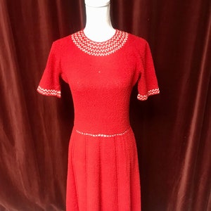 Vintage 1950&#39;s Knit Red Dress Homemade Checker Print
