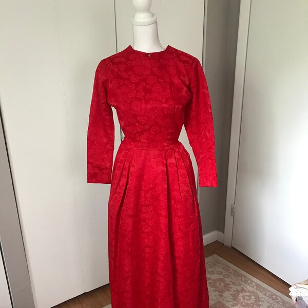 Vintage 1960's Red Brocade Bridesmaid Dress