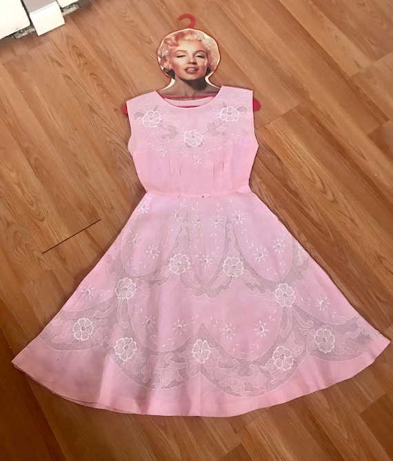 Sheer Pink Cotton 1950's Summer Dress
