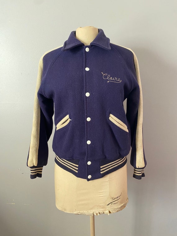 Vintage 1950s 1960s Blue Wool High School Sports J