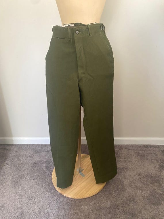 Vintage Mens Wool World War II Field Pants Trousers Green Buckles