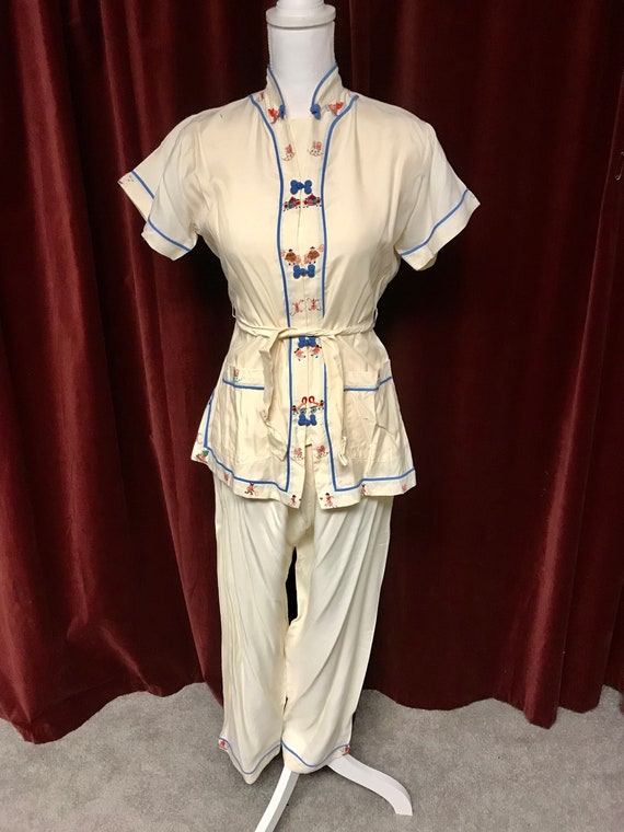 Rare Vintage 1950's Lounge Pajama Set Blouse Pants