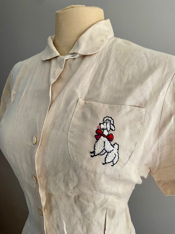 Vintage 1950s Womens Top Blouse Novelty Poodle - image 2