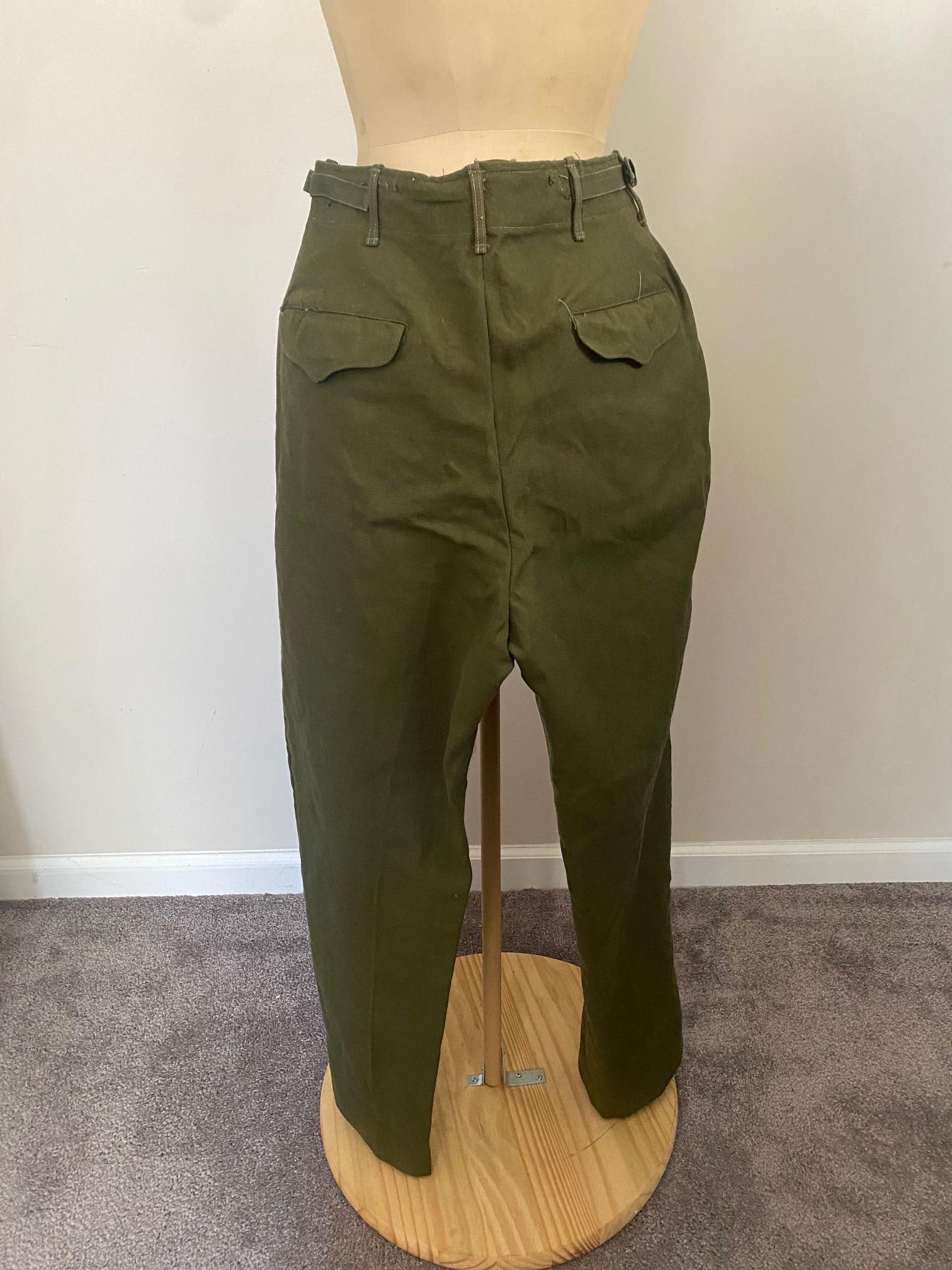 Vintage Mens Wool World War II Field Pants Trousers Green Buckles