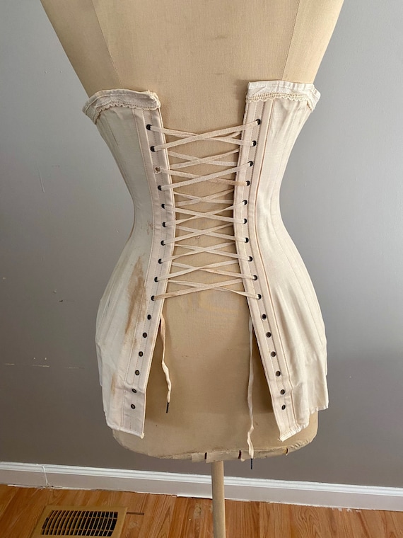 Antique 1910's Titanic Era Corset Cotton Steel Bo… - image 3