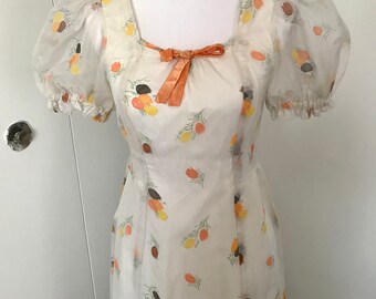 Vintage Tulip Dress 1980s Oversized All Over Large Print Floral Tulip Day Dress L