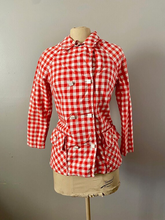 Vintage 1950s 1960s Light Red Checkered Jacket