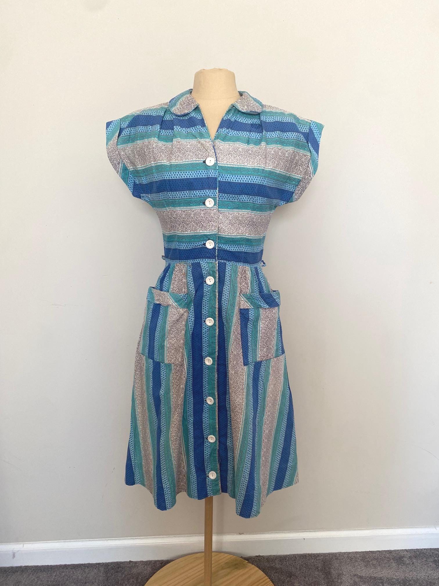 White and Blue Striped Cotton Dress - Etsy