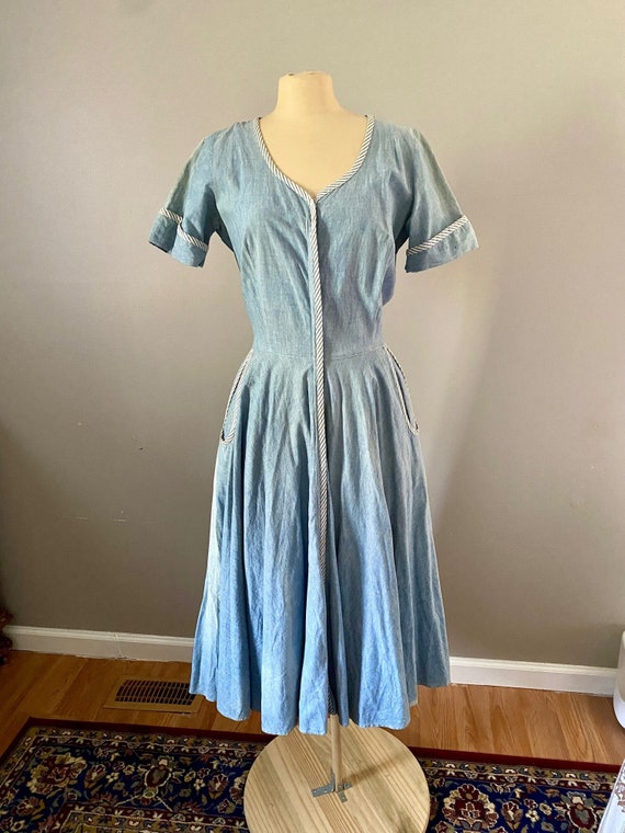 Vintage 1940's 1950's Denim House Dress - image 1