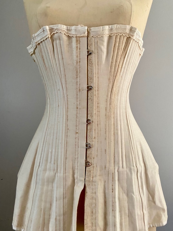 Antique 1910's Titanic Era Corset Cotton Steel Bo… - image 2