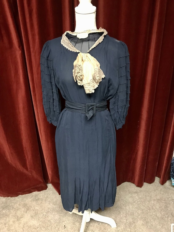 Vintage 1930s Balloon Sleeve Navy Dress AS IS - image 1