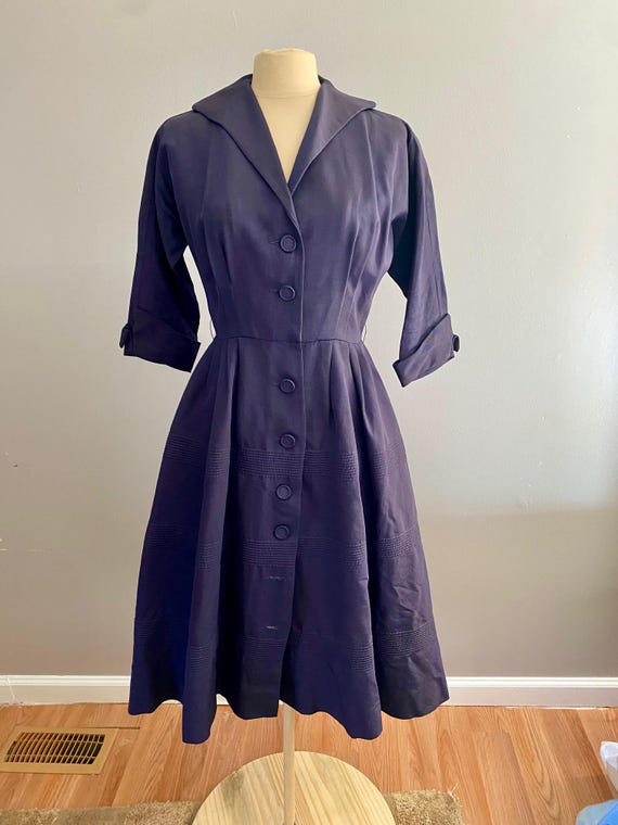 navy blue dress new look Vintage 1950s New Look Style Navy Dress High Quality