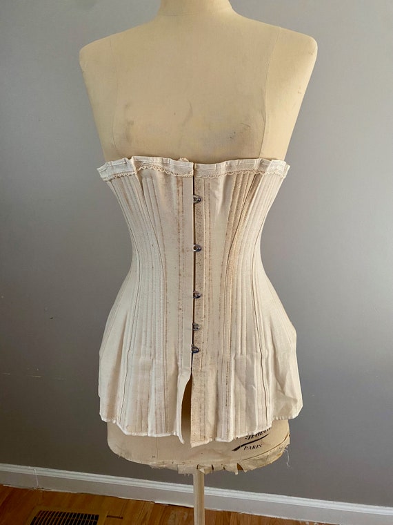 Antique 1910's Titanic Era Corset Cotton Steel Bon