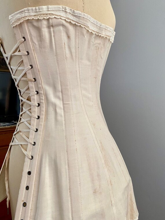 Antique 1910's Titanic Era Corset Cotton Steel Bo… - image 5