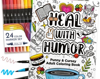 RYVE Adult Coloring Book and Dual-Tip Marker Set - Sassy & Funny Self Care Gifts for Women, Relaxing Swear Word Coloring , Cancer Care Gifts