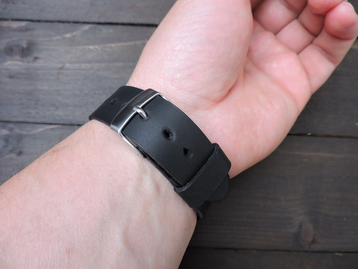 Mens Leather Watch Strap Vintage Watch Band Custom Black Etsy
