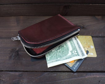 Wallet Zip, Zipper Wallet, Small Zip Wallet, Card Wallet, Half Zip Wallet, Burgundy Zip Wallet, Zipper Card Holder, Wallet Women