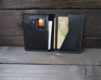 Petit portefeuille en cuir à deux volets, portefeuille en cuir mince, portefeuille minimal noir, porte-cartes mince, portefeuille minimaliste, portefeuille de poche avant simple