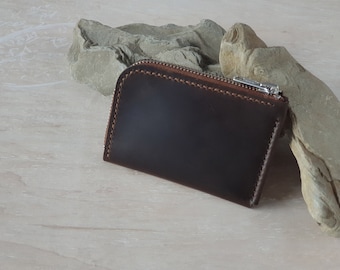 Small Leather Zip Wallet, Zipper Wallet, Minimalist Wallet, Card Wallet, Half Zip Wallet, Brown Zip Wallet