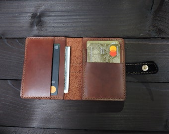 Petit portefeuille en cuir, portefeuille en cuir mince, portefeuille minimal beige, porte-cartes mince, portefeuille en cuir, portefeuille minimaliste, portefeuille simple marron