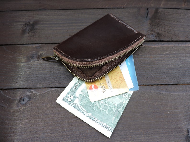 Small Leather Zip Wallet Zipper Wallet Minimalist Wallet Etsy
