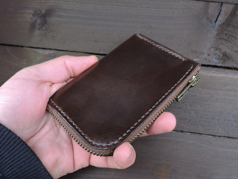 Small Leather Zip Wallet Zipper Wallet Minimalist Wallet Etsy
