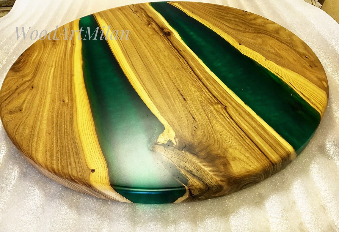 Lazy Susan of Epoxy Resin and Burl Elm Slab River Lazy Susan Etsy