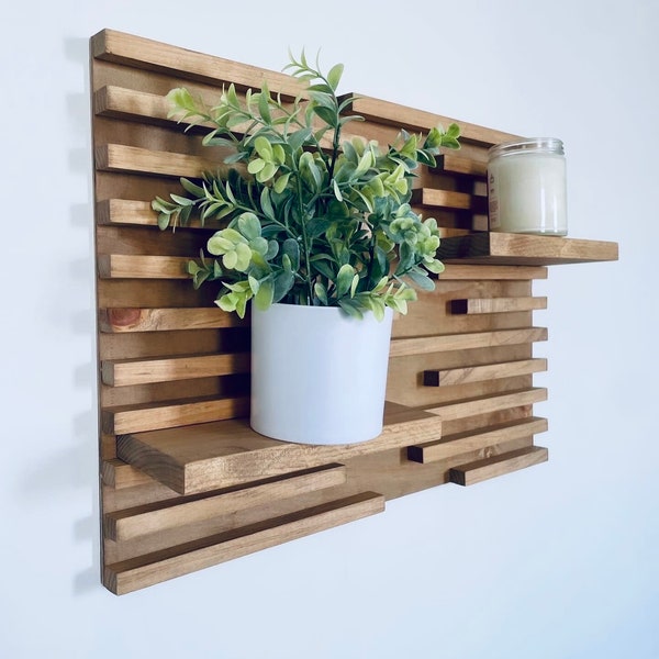 Wood Slat Wall Shelf | Adjustable | Plant Shelf | Wall Decor