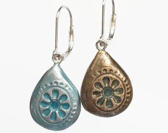 Teardrop Earrings REVERSIBLE Handmade Embossed Porcelain 027